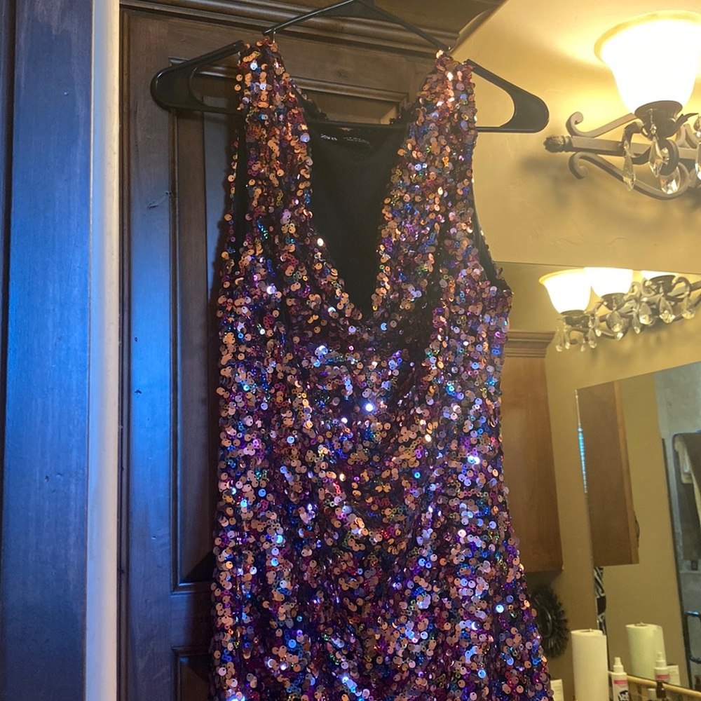 Zara sequin cowl neck dress